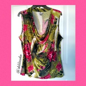 Worthington Sleeveless Floral Scoop Neck Top Size XL